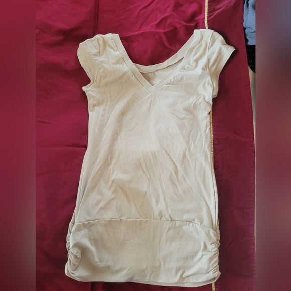 Venus - Womans Scoop Neck Tan blouse with Gold Embellished Design in front - Lg - Picture 2 of 8